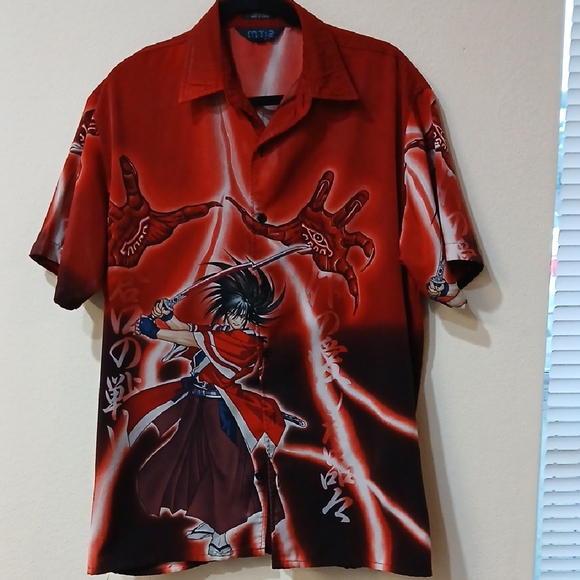 Mens Short Sleeve Button Up Anime Sz Med - Picture 1 of 5